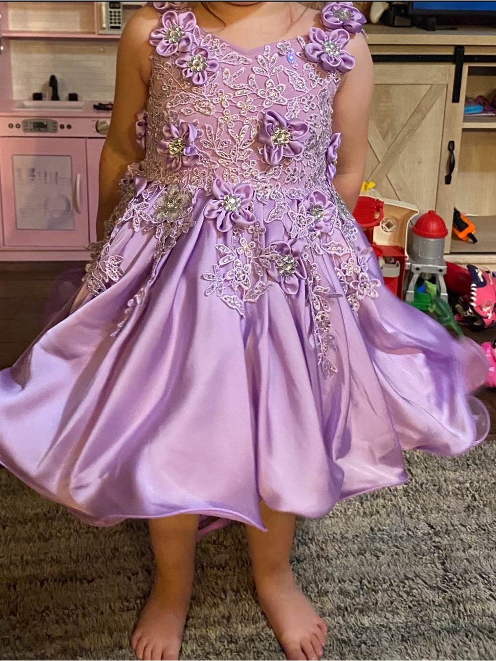Lavender Floral Embellished Girls' pageant dress